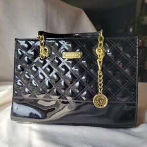 Anne Klein quilted patent leather black handbag with gold hardware